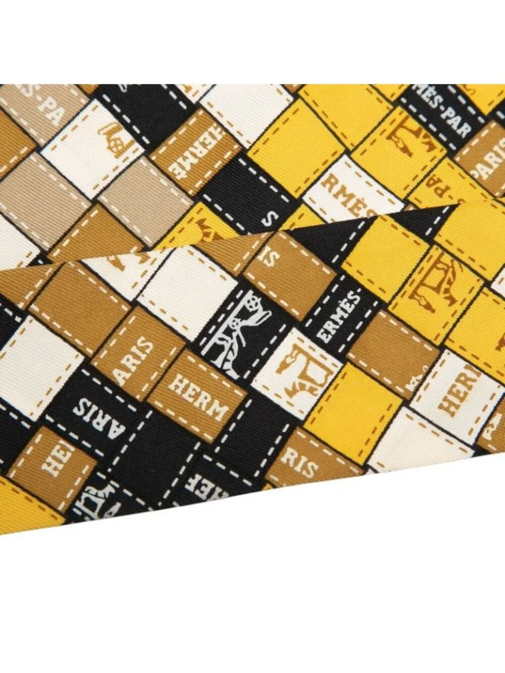Hermes Twilly Bolduc Scarf Yellow Black Beige Silk